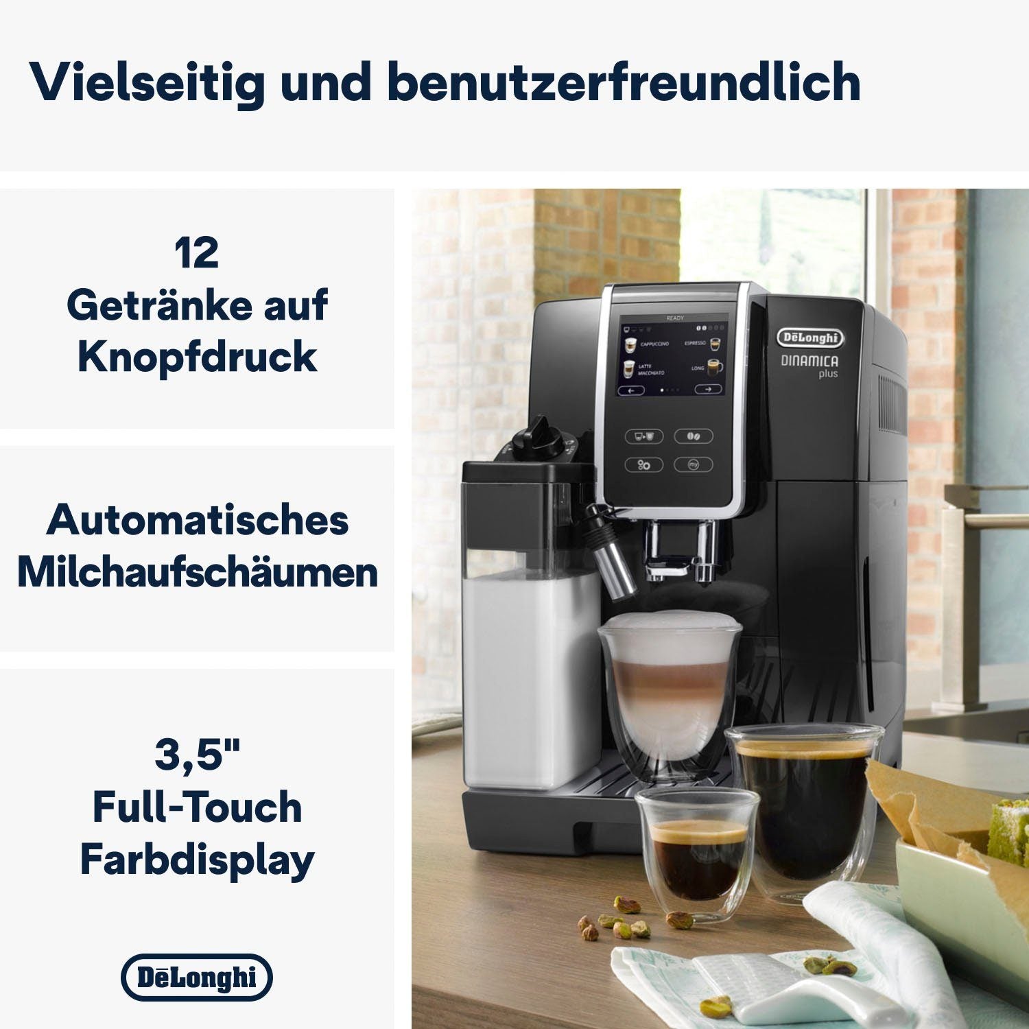De'Longhi Kaffeevollautomat Dinamica Plus ECAM370.70.B - 14 Rezepte, perfekter Milchschaum, schwarz