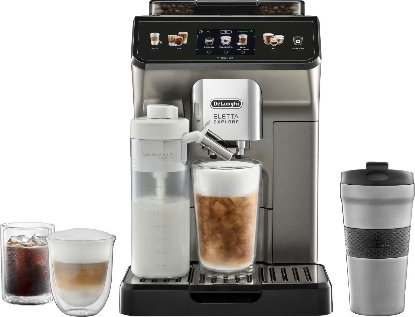 De'Longhi Kaffeevollautomat Eletta Explore Cold Brew ECAM450.86.T - 100 Rezepte (App), heiß & kalt
