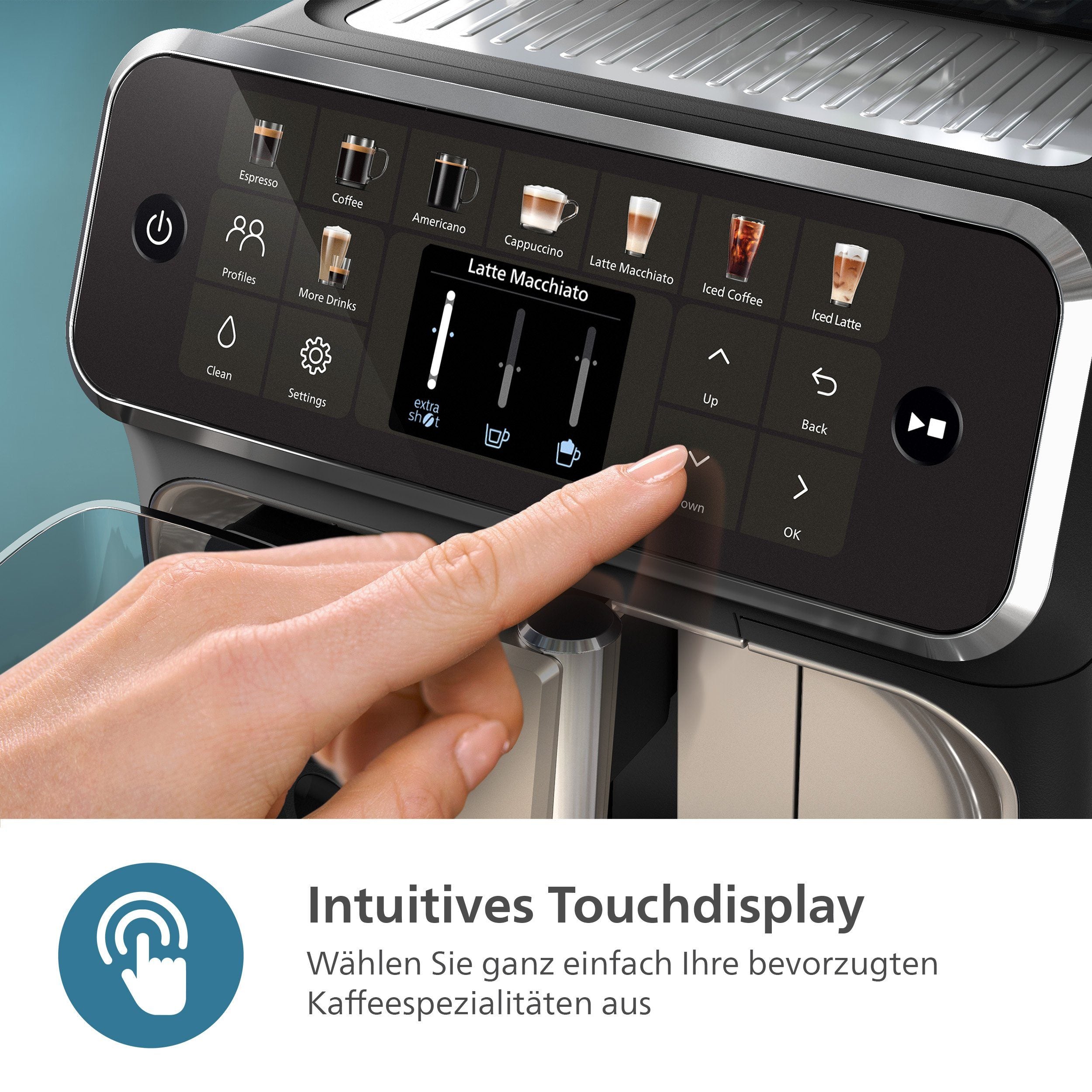 PHILIPS Kaffeevollautomat EP5547/90 5500 Series, 20 Kaffeespezialitäten (heiß oder eisgekühlt), Schwarz verchromt