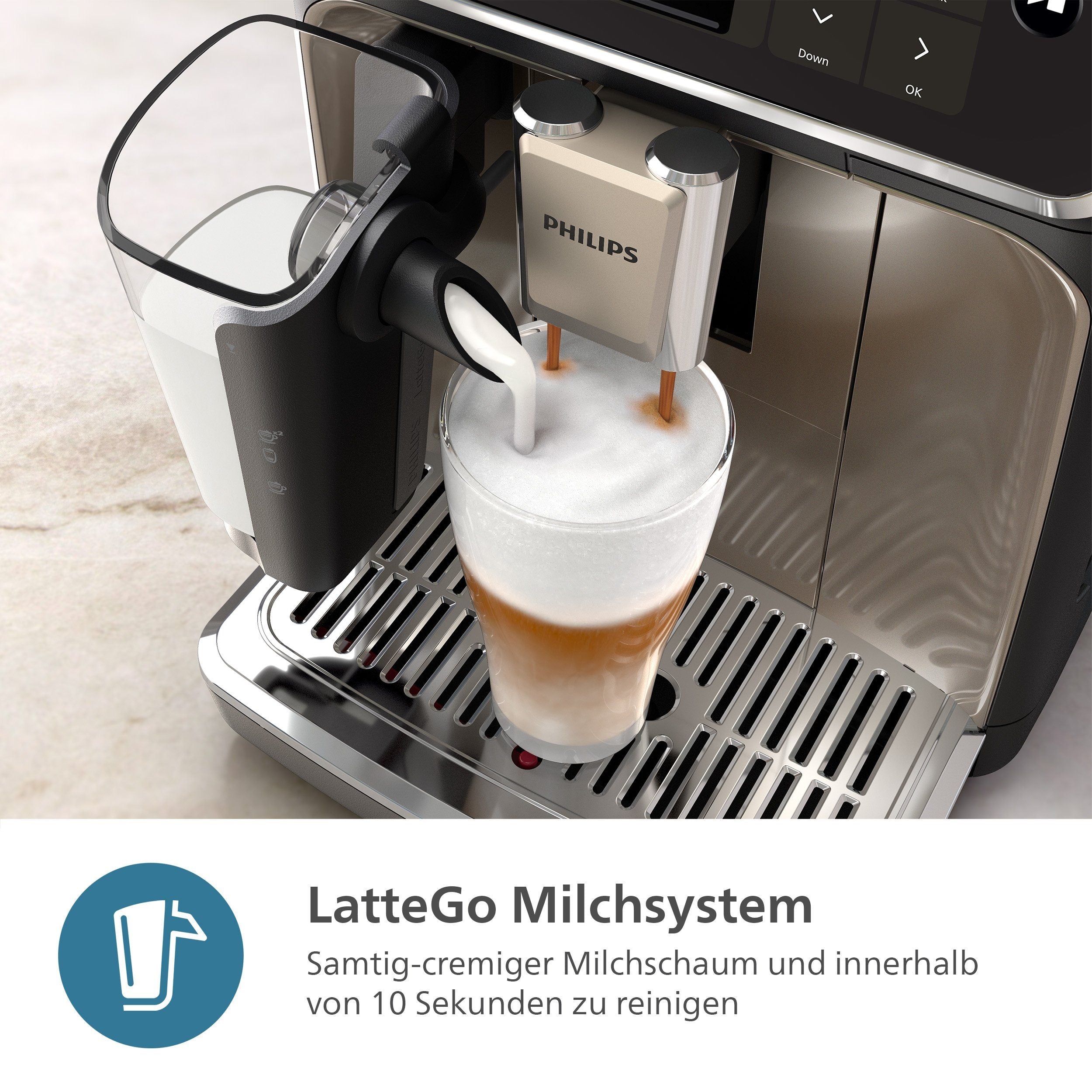 PHILIPS Kaffeevollautomat EP5547/90 5500 Series, 20 Kaffeespezialitäten (heiß oder eisgekühlt), Schwarz verchromt