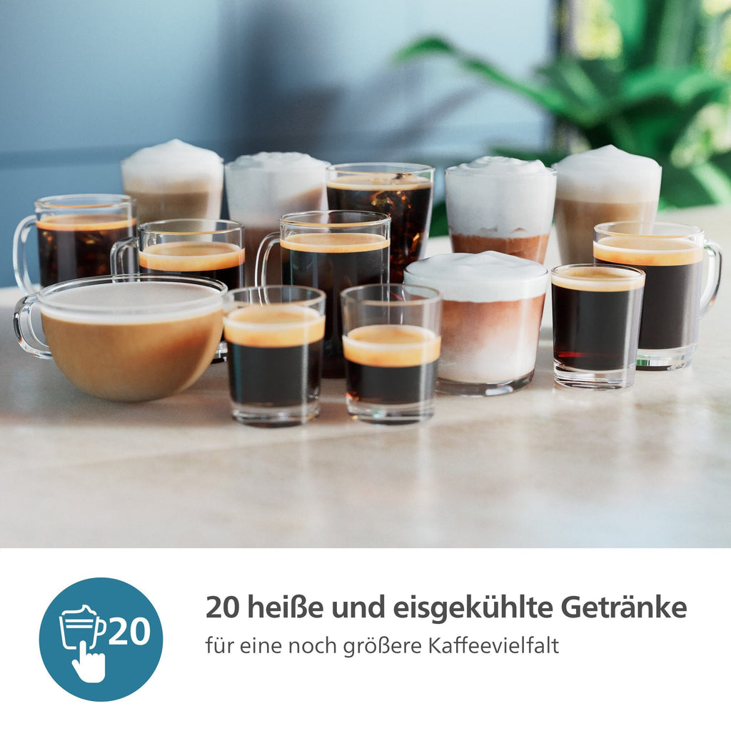 PHILIPS Kaffeevollautomat EP5547/90 5500 Series, 20 Kaffeespezialitäten (heiß oder eisgekühlt), Schwarz verchromt