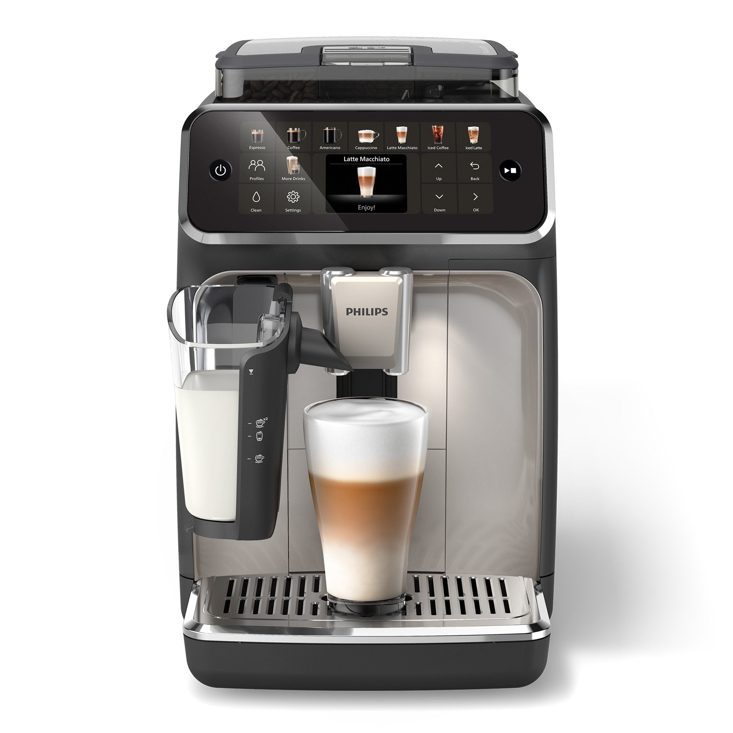 PHILIPS Kaffeevollautomat EP5547/90 5500 Series, 20 Kaffeespezialitäten (heiß oder eisgekühlt), Schwarz verchromt
