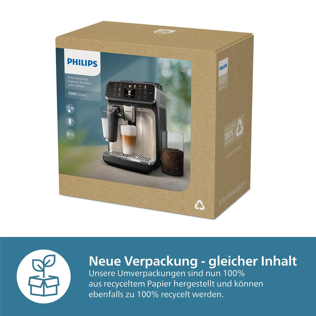 PHILIPS Kaffeevollautomat EP5547/90 5500 Series, 20 Kaffeespezialitäten (heiß oder eisgekühlt), Schwarz verchromt