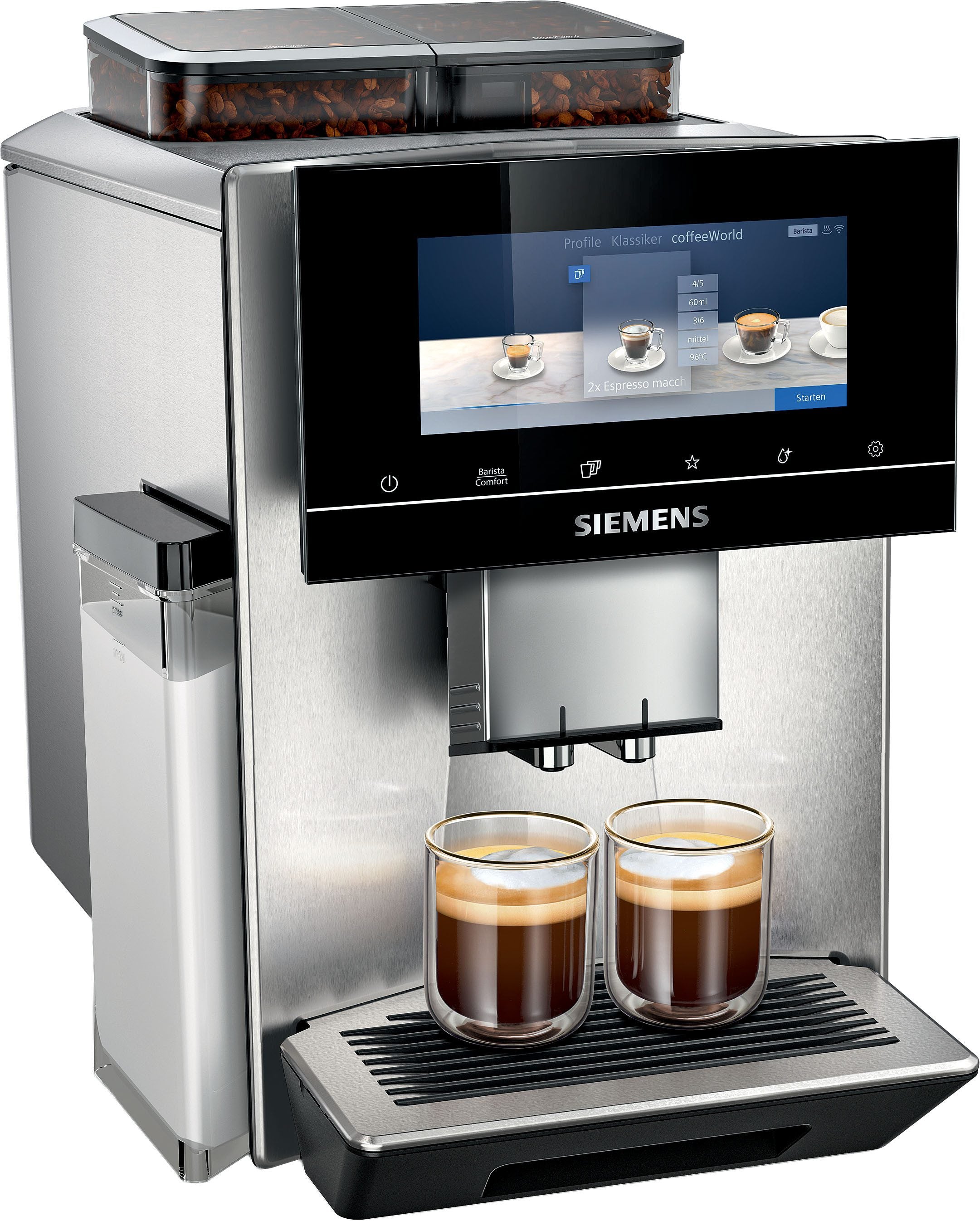 SIEMENS Kaffeevollautomat EQ900 TQ907D03, intuitives 6,8" TFT-Display, 2 Bohnenbehälter